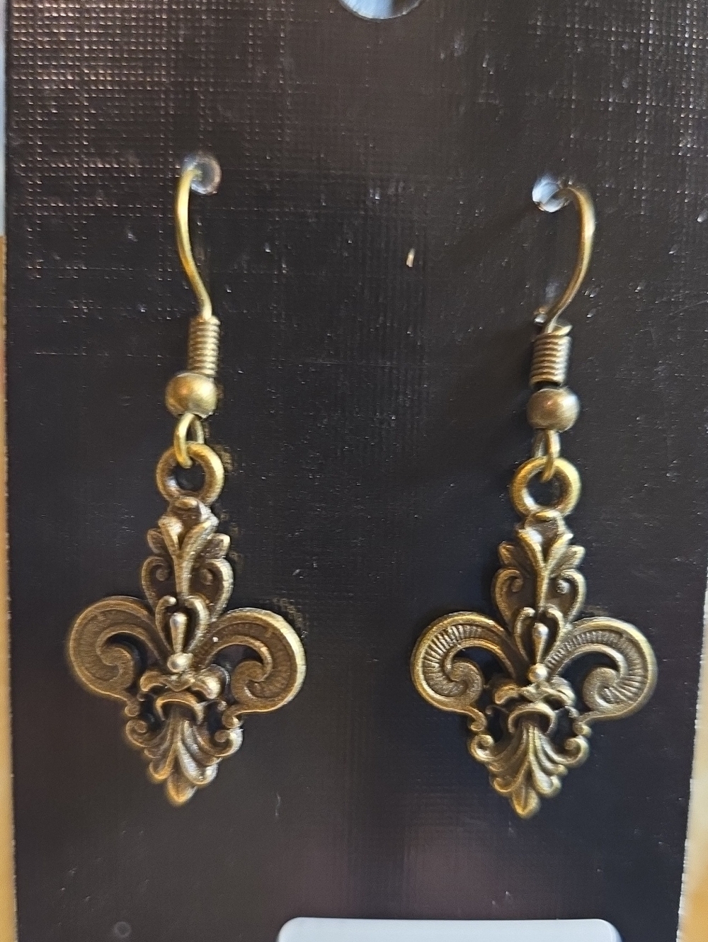Antique Gold Brass Fleur-de-Lis Drop Earrings - Women Jewelry